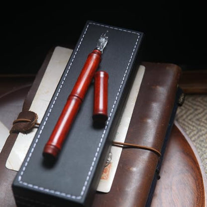 SeventyTwo Handmade Glass Dip Pen with Wood Handle, Fine Point Writing Instrument with Display Case (Red) - color: Red