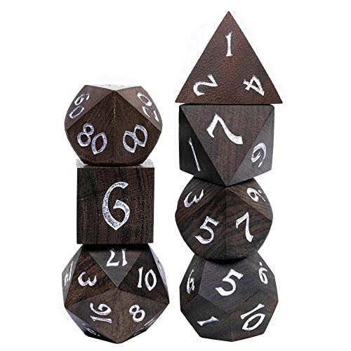 Wooden Dice Set Bubinga Wood DND Dice Set for D&D Tabletop Games - color: Bubinga Wood