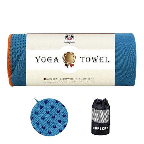 HAPBEAR Non Slip Yoga Mat Towel with Grip Dots, 72" x 24" Hot Yoga Towel - Super Absorbent Microfiber Yoga Towel for Hot Yoga, Bikram, Pilates and Gym Workout - Blue - color: Blue
