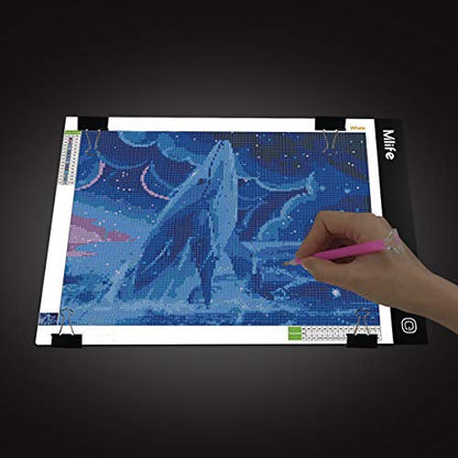 Mlife A4 LED Light Pad - Diamond Art Light Box Tracing Light Board with 3 Brightness, Ideal for Sketching, Animation, Drawing Light Box with 4 Fasten Clips - style: A4
