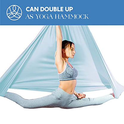 Aerial Silks Starter Kit, 9 Yards, Aerial Yoga Hammock, Hardware - color: Light Blue