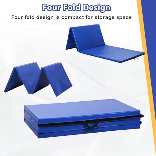 Gymnastics Tumbling Mat Portable Gymnastics Mat Foldable Tumbling Mat 2ft W 6ft L/4ft W 6ft L/4ft W 8ft L/4ft W 10ft Exercise Mat Yoga Mat with Carrying Handles for Yoga Gymnastics - color: Blue, size: 4ft W 8ft L