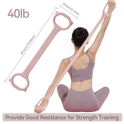 Figure 8 Workout Resistance Band - 3 Elasticities Optional 20 30 40lb, Thicker Durable Arm Back Shoulder Exercise Elastic Rope Yoga Straps Pilates Flexbands, Physical Therapy Stretch Bands - color: 40LB Pink