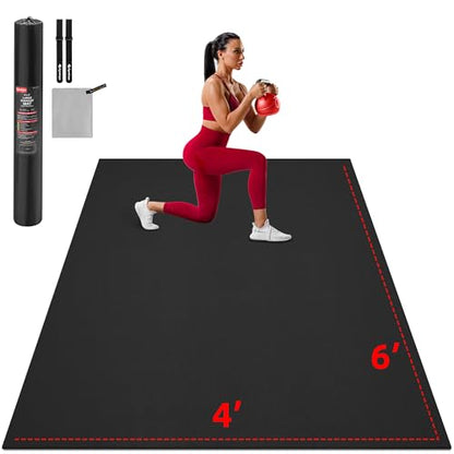 GymCope Extra Large Exercise Mat 10'x6'/9'x6'/8'x6'/7'x5'/6'x4' (8mm) | Thick Workout Mat for Home Gym & Garage Flooring, Shoe-Friendly, High-Density, MMA, HIIT, Weight Lifting, Cardio&Strength - color: 6'x4'x8mm-Black