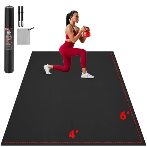 GymCope Extra Large Exercise Mat 10'x6'/9'x6'/8'x6'/7'x5'/6'x4' (8mm) - color: 6'x4'x8mm-Black