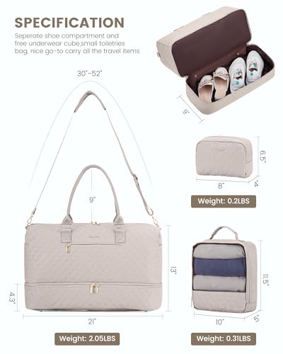 LOVEVOOK Travel Duffle Bag for Women, Weekender Overnight Bag with Shoe Compartment, Carry on Bag with Toiletry Bag, Gym Duffel Bag with Wet Pocket, Hospital Bags for Labor and Delivery 3 Pcs Set - color: Nude_1, size: Large