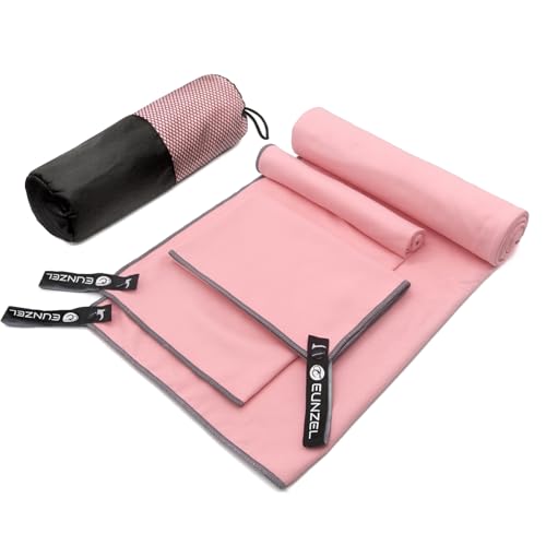 Eunzel Quick Dry Camping Towel, Microfiber Travel Towel 3 Size at 1 Pack,Fast Drying Towel Set for Camping, Beach, Gym, Sports, Yoga & Swimming Pool, Pink - color: Pink