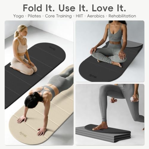 WeiLa Foldable Yoga Mat,10mm Extra Thick,Extra Long (75"x26") for Women&Men - color: Black & Grey