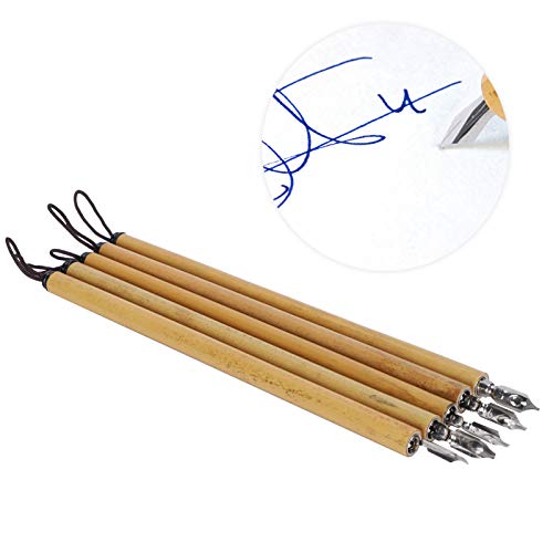 AYNEFY Comic Dip Pen Set, 5Pcs Wooden Handle Calligraphy Dip Pen Set with 5 Nibs Artist Cartoon Pen Set Cartoon Painting Tool Manga Dip Pen Signature Pen (1-5 nib set) - size: 1-5 nib set
