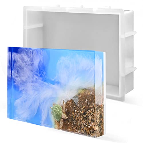 Sakolla 9″ Rectangular Silicone Molds for Epoxy Resin, Crystal Deep Casting Epoxy Mold for Flowers Preservation, DIY Artwork, Office Home Decoration - color: Rectangular/White