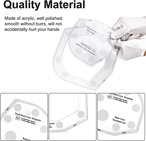Bowl Cozy Template Cutting Ruler Set, 3Pcs Acrylic Transparent Quilting Bowl Templates for Hot and Cold Food Bowl Rack, DIY Kitchen Art Craft Acrylic Stencil Cut On Fold Template Sewing (White)