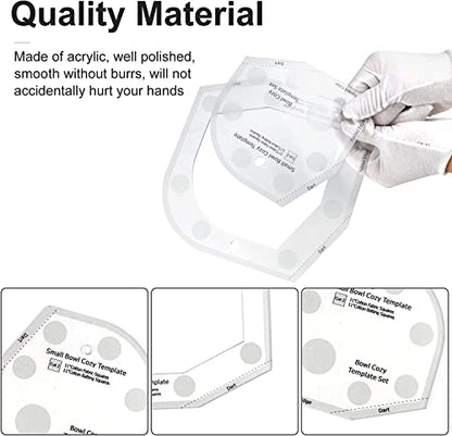 Bowl Cozy Template Cutting Ruler Set, 3Pcs Acrylic Transparent Quilting Bowl Templates for Hot and Cold Food Bowl Rack, DIY Kitchen Art Craft Acrylic Stencil Cut On Fold Template Sewing (White)