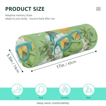 Bolster Pillow Neck Pillow Round Soft Health Memory Foam Pillows Long Cylindrical Body Pillow with Removable Cover Cute Back Yoga Dinosaur Sunglasses Volcano Green 17" x 5.5" - color: Dinosaur Sunglasses Volcano Geen