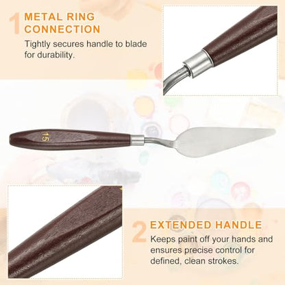 HARFINGTON 5pcs Palette Knife Painting Tool 3.27 x 1.06 Stainless Steel Art Spatula Pallet Knives Scrapers Tools with Beech Wood Handle for Acrylic Oil Canvas Mixing Spreading, Red/Silver - size: 3.27" x 1.06"