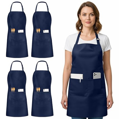 Utopia Kitchen 4 Pack Bib Apron Adjustable with 2 Pockets, Water and Oil Resistant, Cooking Kitchen Chef Apron for Women Men - color: Navy