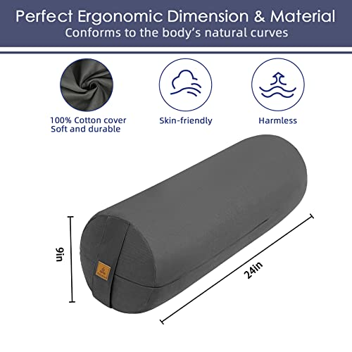 Organic Buckwheat Bolster(24X9 in) Yoga Bolster Supportive Yoga Cushion for Restorative Yoga Accessories Meditation Pillow Reading Pillow Floor Pillow Large Round Cylinder - color: Purple