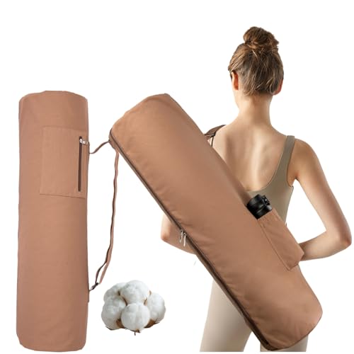Cotton yoga mat bag with Pockets and Adjustable Strap - Full Zip Cargo Yoga Mat Carrier Bag - Bag for 1/4" 1/3" Thick Yoga Mat - color: Coffee, size: XL