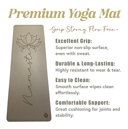 Premium PU Yoga Mat, 4.5mm Non Slip Natural Rubber Exercise Mat with Strap for Yoga, Pilates, Stretching & Fitness - color: Milk Tea