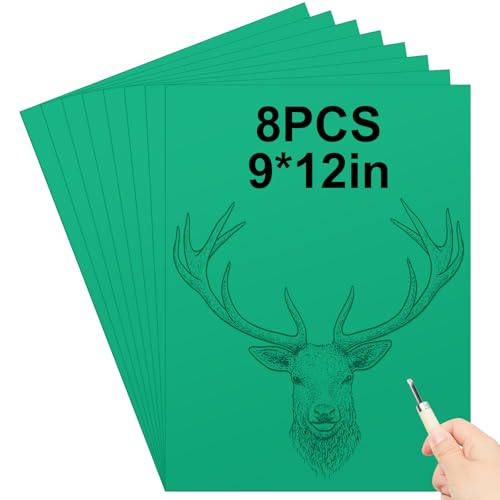 Yeaqee 8 Pcs 9 x 12 Inch Linoleum Blocks for Printmaking, Green | Rubber Linocut Plates for Printmaking, Large Sheets for Engraving and Carving Art Projects, Relief Print Studio Supplies - color: Green, size: 9 x 12 Inch