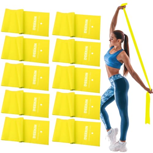DEEKIN 10 Pcs Resistance Bands Professional Exercise Elastic Bands Latex-Free Yoga Starter Set for Pilates, Physical Therapy, Strength Training, Yoga, Working Out for Women Home Gym - color: Yellow, style: 10 Lbs
