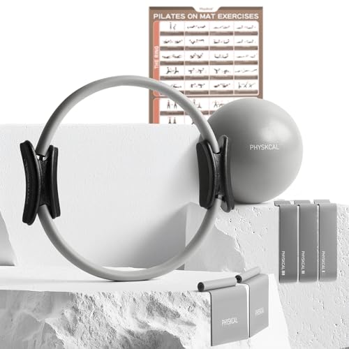 PhysKcal Pilates Kit, 15-Inch Pilates Ring with 1x Pilates Ball & 5X Bands | Aesthetic Home Pilates Equipment Set, Essential Kit for Beginners in Minimalist Style. Comes in Premium Packaging - color: Mist