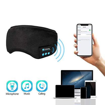 Voerou Sleep Headphones 5.2 Bluetooth Sleep Mask with Music and Ultra Thin Speakers Perfect for Sleeping, Air Travel,Meditation and Relaxation，Unique Gifts for Men Women - Black - color: Black Sleep Mask