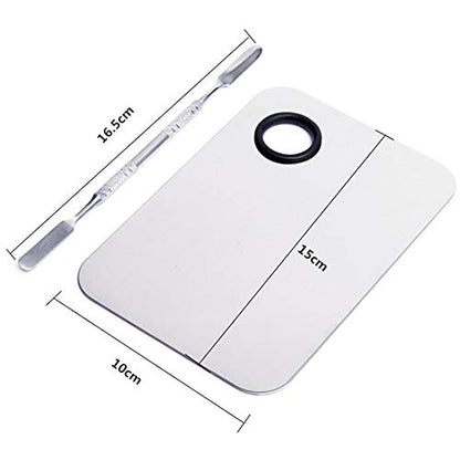 Stainless Steel Cosmetic Makeup Palette, Professional Cosmetic Mixing Makeup Palette Spatula Makeup Artist Tool, Beauty Salon Color Cream Mixing Palette With A Spatula Makeup Nail Art Palette - size: 2 Piece Set