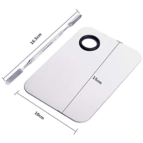 2 Pcs Stainless Steel Cosmetic Makeup Palette, Professional Cosmetic Mixing Makeup Palette Spatula Makeup Artist Tool, Beauty Salon Color Cream Mixing Palette With A Spatula Makeup Nail Art Palette - size: 2PCS