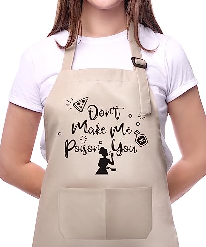 Funny Aprons for Women with Pockets for Baking Cooking,Cute Birthday Christmas Gifts for Mom Wife Friends Sister - color: Off-white