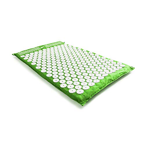 Acupressure Mat and Pillow Set - Relieves Stress, Back, Neck, and Sciatic Pain - Comes with a Vinyl Carry Bag for Storage and Travel - Green