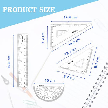 Triangular Ruler Set, 4PCS Geometry Set, Professional Drafting Tools | 6 Inch Straight Ruler, Geometric Protector, 2 Triangle Rulers for Students, School, Office, Engineering, Drafting, Drawing