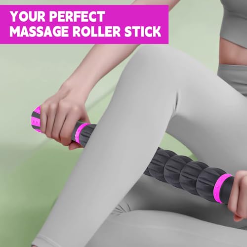 Muscle Roller Stick for Athletes, Massage Roller Stick, Lymphatic Drainage and Liposuction Massage Roller, Relieves Muscle Soreness, Trigger Points, for Physical Therapy and Recovery (Purple & Black) - color: Purple & Black