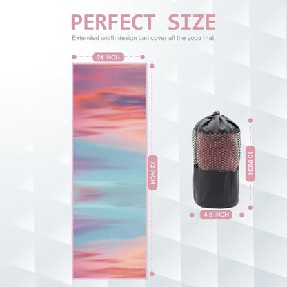 Eunzel Hot Yoga Mat Towel with Grip Dots, Printed Design 72" x 24" | Grip Dot Non Slip, Printed Microfiber Design, Sweat Absorbent, Hot Yoga & Pilate - color: Sunset