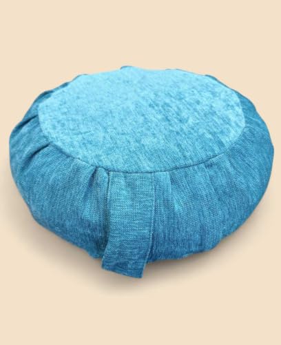 Buddha Groove Chenille Meditation Zafu Cushion with Buckwheat Insert, 16 Inch Round Floor Pillow for Yoga, Mindfulness and Zen Practice, Removable Machine-Washable Cover, Teal