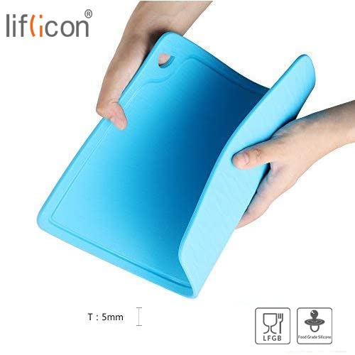 Liflicon Extra Large Thick Silicone Cutting Boards for Kitchen 14.6'' x 10.43'' Flexible Cutting Chopping Boards/Mats Non-slip Deep Drip Juice Groove, Dishwasher Safe-Blue - color: Blue, size: 14.6"L x 10.4"W