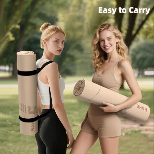 Yoga Mat High Density Exercise Mat, 76"x32"x0.27"Thick Wide & Large Yoga Mat for Women Men, Professional POE Workout Mat for Yoga, Pilates, Fitness & Stretching - color: Beige Coffee