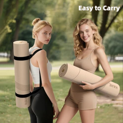 Yoga Mat High Density Exercise Mat, 76"x32"x0.27"Thick Wide & Large Yoga Mat for Women Men, Professional POE Workout Mat for Yoga, Pilates, Fitness & Stretching - color: Beige Coffee