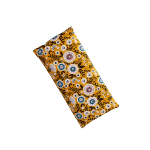 Microwave Heating Pad - Ice Pack - Contains Flax Seed and Dried Lavender - Can be Used Warm or Cold - 4 Sizes Available (6" x 12", Mustard Floral) - size: 6" x 12"