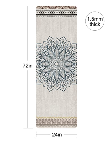 nuveti Printed Travel Yoga Mat 1/16 Inch Thick Non Slip Fitness Workout Mat | with Carrying Bag, Foldable Lightweight Suede & Natural Rubber Yoga Mat for Yoga Pilates and Fitness 72" L x 24" W x 1.5mm - color: QiuQianSuo