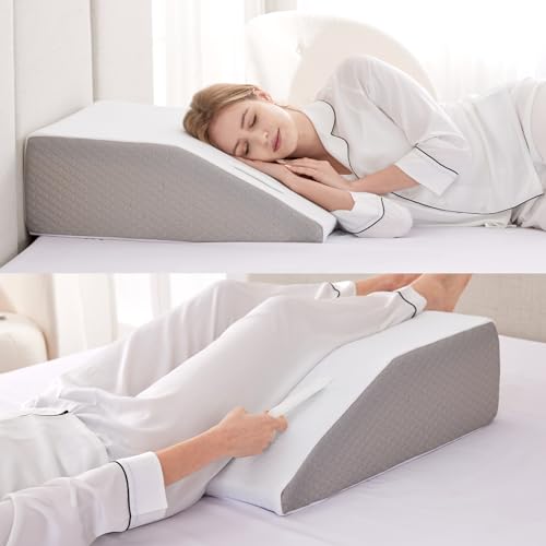 Ruqmuis Leg Elevation Pillow for After Surgery, 8inch Foam Leg Elevating Pillow for Swelling and Blood Circulation, Leg Wedge Pillow for Sleeping, Knee Pillow for Knee Hip Ankle Pain Relief, White - color: White/Grey, size: Flat Top 8 Inch
