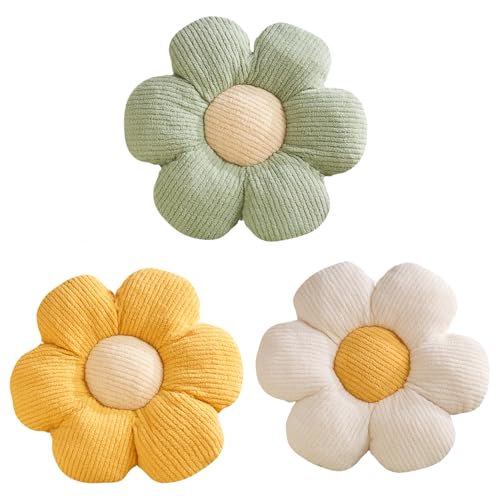 XIAIJIA 3PCS Flower Pillow, Daisy Throw Pillows, Flower Cushion 15.7 Inch | Decorative pillows, cute flower shaped pillow, flower pillows for bed, floral cushions, decor for bedroom, couch, sofa - color: 3 Pcs-2, size: 15.7 Inch