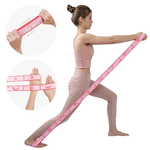2 Pack 9-Loop Stretch Strap with Pose Guide Pattern, Elastic Yoga Band for Dance, Pilates, Gymnastics, Flexibility Exercise, Kids Workout Training, Youth Ballet Belt - color: Purple+Pink