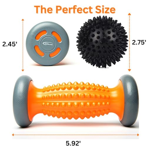 Foot Massage Roller Spikey Ball Set - for Plantar Fasciitis Relief, Acupressure Trigger Point Therapy, Whole Body Muscle Massager for Heel & Foot Arch Pain, Wrist, Shoulder & Neck