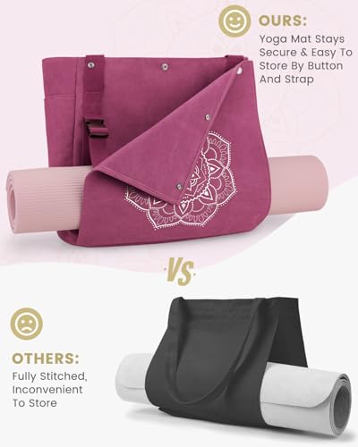 Gonex Yoga Mat Bag For Women Canvas Tote Pilates Gym Bag With Mat Carrier | Front-Opening Quick Access Mat Straps, Durable Cotton Canvas, Machine Washable, Bottle Holder Multi Pockets, Yoga Gym Travel - color: Rose Red, size: Classic (15.5×5.5×14.5inch)
