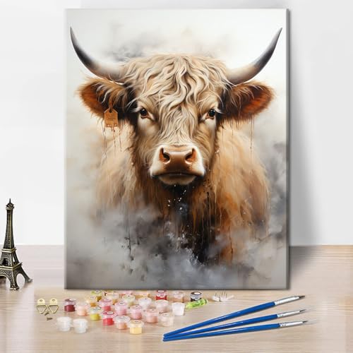 TUMOVO Highland Cow Paint by Number for Adults Beginners, Animals Paint by Numbers Kit for Adults, Painting by Number Kits on Canvas Wildlife, Oil Painting for Gift Home Decor 16"x20"(Frameless) - color: Highland Cow