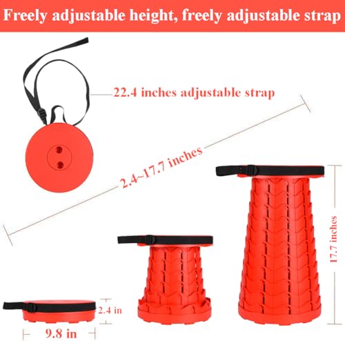 Fishboy Upgraded Collapsible Stool, 400lbs Max Weight, Lightweight But Sturdy, Portable Retractable Folding Telescoping Foldable Camping Stool for Adults Outdoor Fishing Hiking BBQ - color: All Red