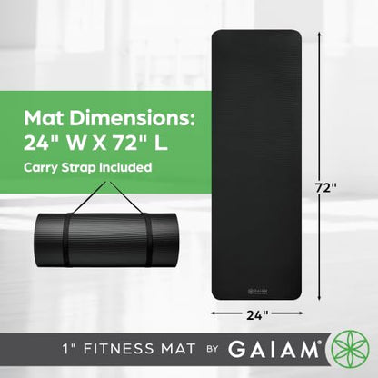 Gaiam Thick Yoga Mat, Exercise & Fitness Mat with Easy-Cinch Carrying Strap - color: Purple, size: 1"