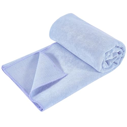 Hot Yoga Towel with Grip Dot, Non Slip Sweat Absorbent Microfiber Yoga Mat Towels for Hot Yoga, Pilates, Fitness and Workout 72inch x 24inch - color: Light Blue