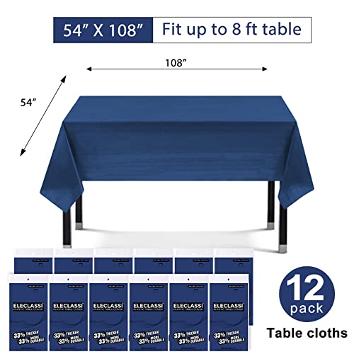 Eleclassi Navy Blue 12 Pack Premium Disposable Plastic Tablecloth 54 x 108 in - Plastic Table Cloth Disposable Tablecloth for Rectangle Table Up to 8 Feet - color: Navy Blue, size: 12 Pack Rectangle