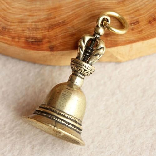 Retro Copper Bell Wind Chimes,Demon Subduing Bell Creative Solid Brass Bell Handicraft Tibetan Bronze for Decoration Car Pendant Small Circle Hand Bells and Chimes (4.7cm*2.5cm